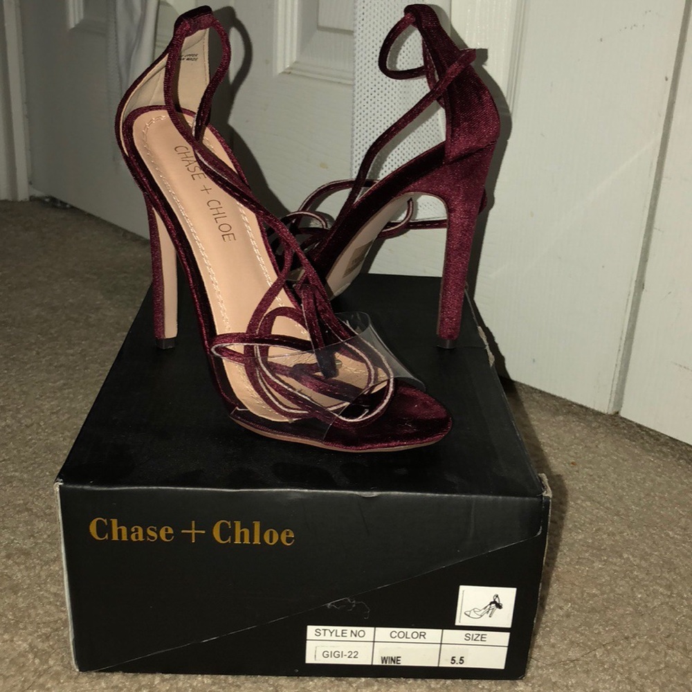 Clear strap lace up heels